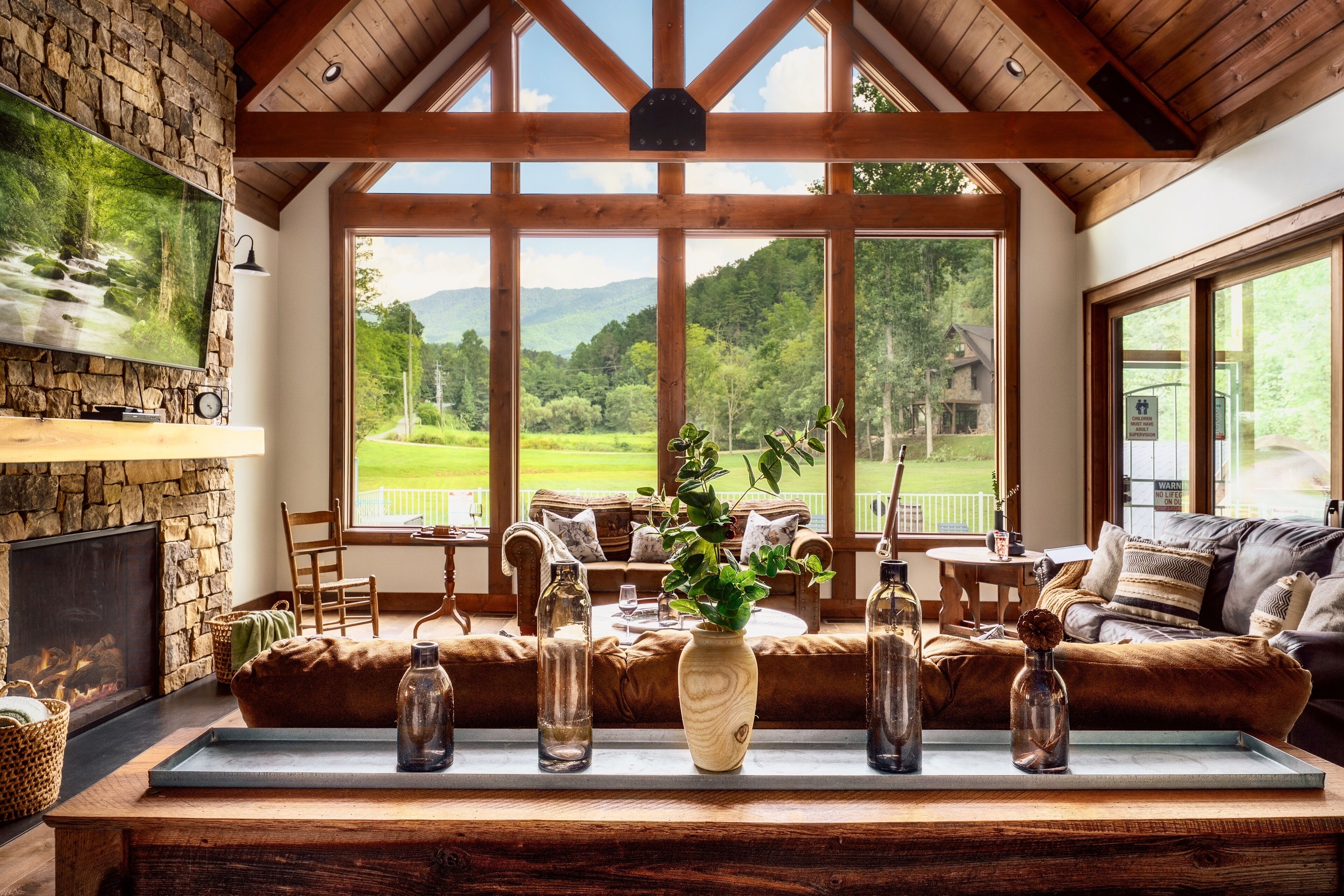 Smart TV, fireplace, DVD player, foosball