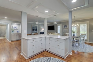 Fridge, microwave, dishwasher, coffee/tea maker