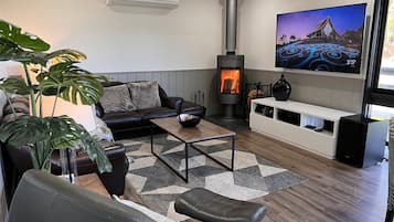 Älytelevisio, takka, videopelejä, kirjoja