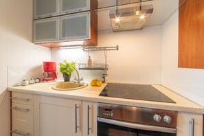 Fridge, oven, stovetop, coffee/tea maker