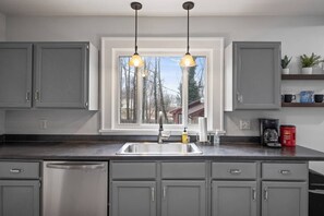 Fridge, microwave, oven, stovetop - Cherry Street Retreat - 4 Bedroom, Close to Beach (South Haven)