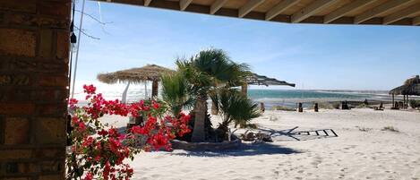 Plage à proximité, chaise longue, serviettes de plage