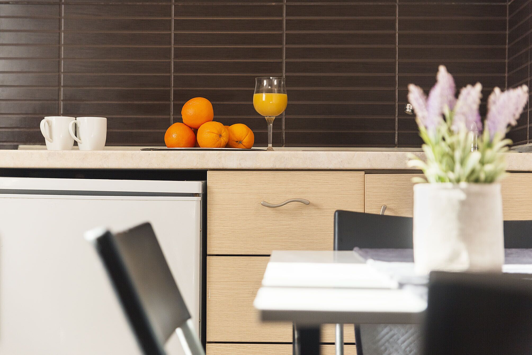 Comfort Room | Private kitchen | Full-size fridge, oven, cookware/dishes/utensils