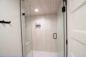 Combined shower/bathtub, hair dryer, towels
