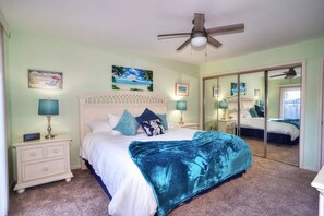 2 bedrooms, desk, iron/ironing board, travel crib