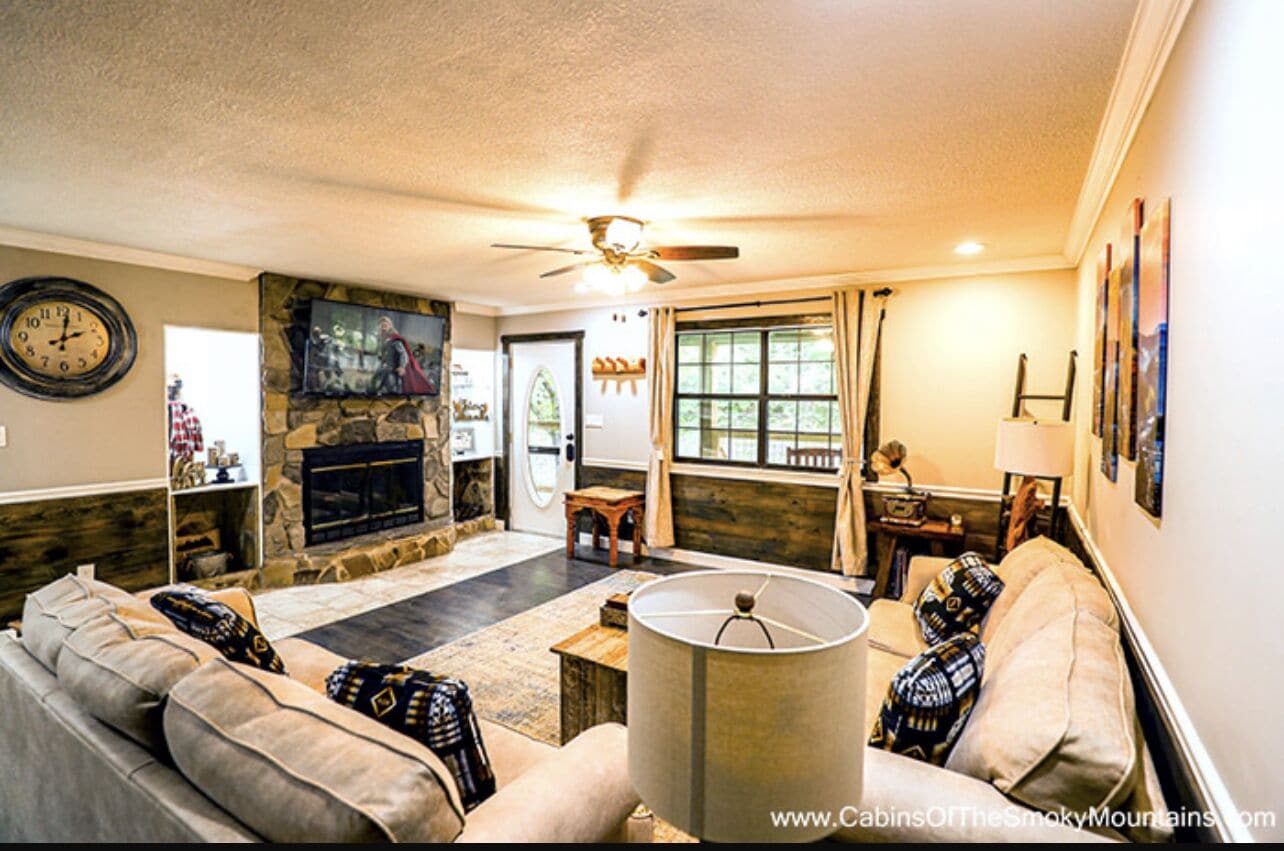 Smart TV, fireplace, video games, DVD player