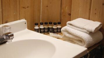 Shower, towels, soap, shampoo