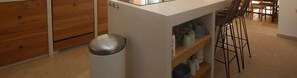 Fridge, dishwasher, cookware/dishes/utensils