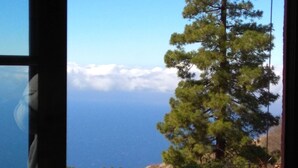 A view through a window of a mountainous landscape with a pine tree and a clear sky. - Casa Monte for astro and nature lovers (Puntagorda)