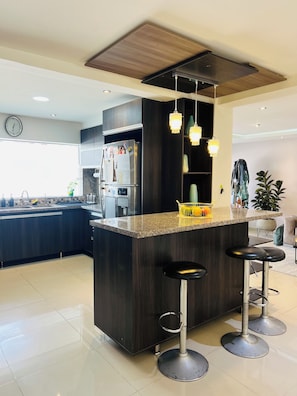 Fridge, microwave, toaster, blender