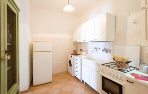 Fridge, stovetop, cookware/dishes/utensils
