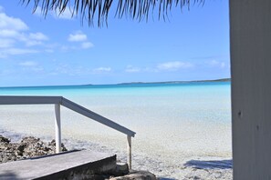 On the beach, sun-loungers, beach towels