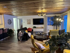 Smart TV, fireplace, stereo