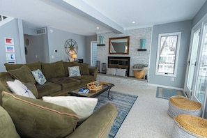 Smart TV, fireplace, video games, books