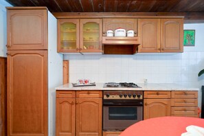 Fridge, oven, stovetop, cookware/dishes/utensils