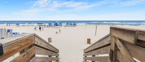 Nära stranden, gratis transport till/från stranden och solstolar