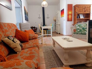 Smart TV, chimenea, reproductor de DVD y libros 