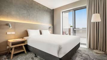 In-room safe, desk, laptop workspace, blackout curtains