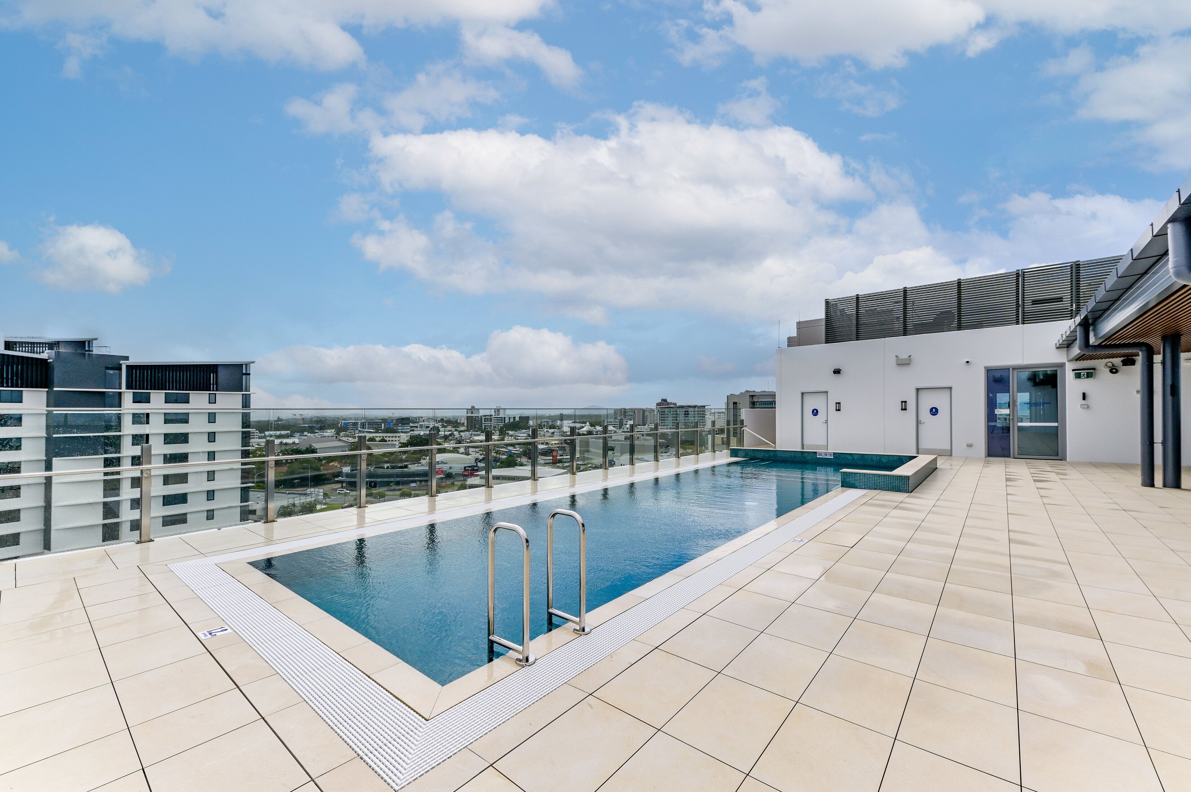 outdoor pool, pool loungers