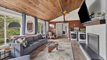 Televisión, chimenea y oficina