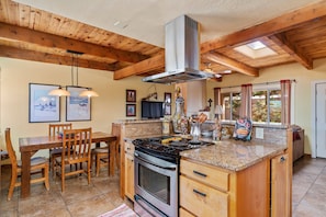 Fridge, microwave, oven, stovetop - Fort Marcy 57 | Walk to Plaza | Kiva Fireplace | Full Kitchen | Hot Tub | Pool | Single Level (Santa Fe)