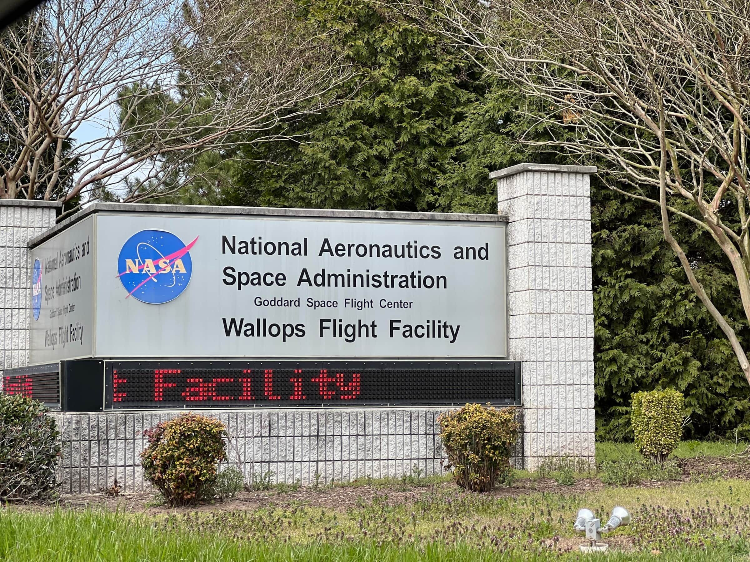A sign for the National Aeronautics and Space Administration Goddard Space Flight Center Wallops Flight Facility.