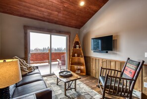 Smart TV, fireplace, video games, DVD player