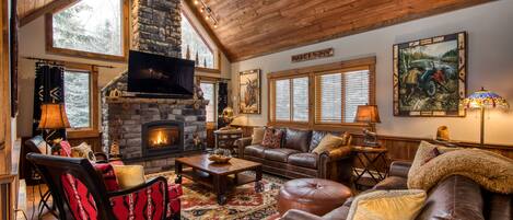 Smart TV, fireplace, video games, DVD player