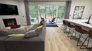 Smart TV, fireplace, video games, books