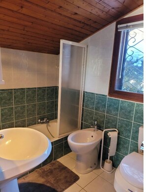 Bathtub, bidet, towels