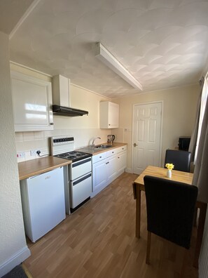 Fridge, microwave, oven, electric kettle