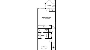 Dormitorio principal de 4,27 metros por 4,75 metros, con baño, armario y un dormitorio separado de 3,25 metros por 4,65 metros.