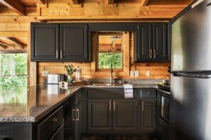 Full-sized fridge, microwave, oven, stovetop