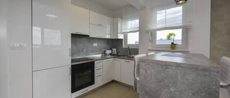 Fridge, oven, stovetop, dishwasher