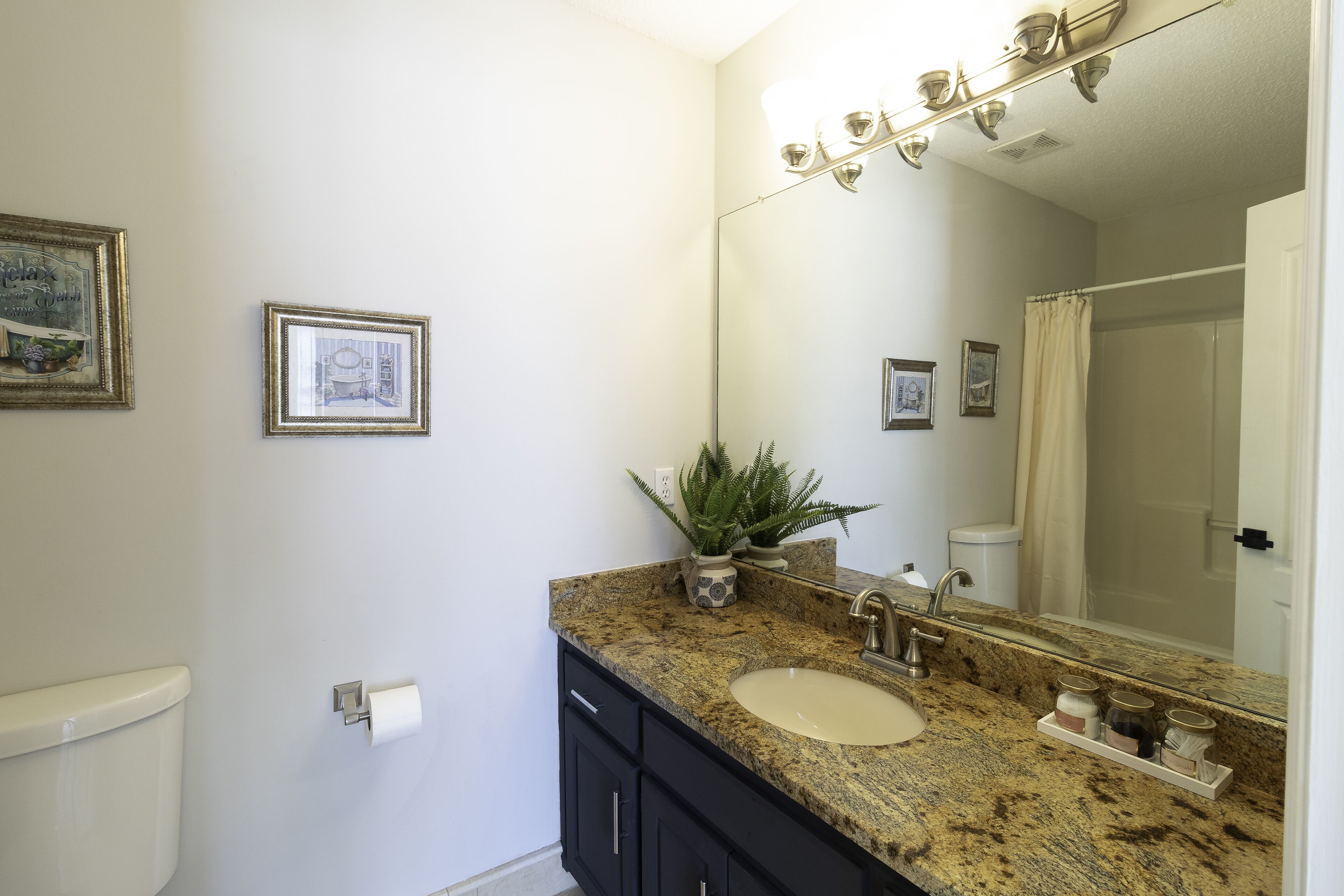 Combined shower/tub, jetted tub, hair dryer, towels