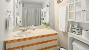 A modern bathroom with a sink, mirror, and toilet. There is a towel rack, a plant, and a shelf with toiletries. - Mountain Themed Suite - Free Parking - Fast WIFI (Seattle)