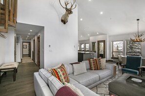 Flat-screen TV, fireplace