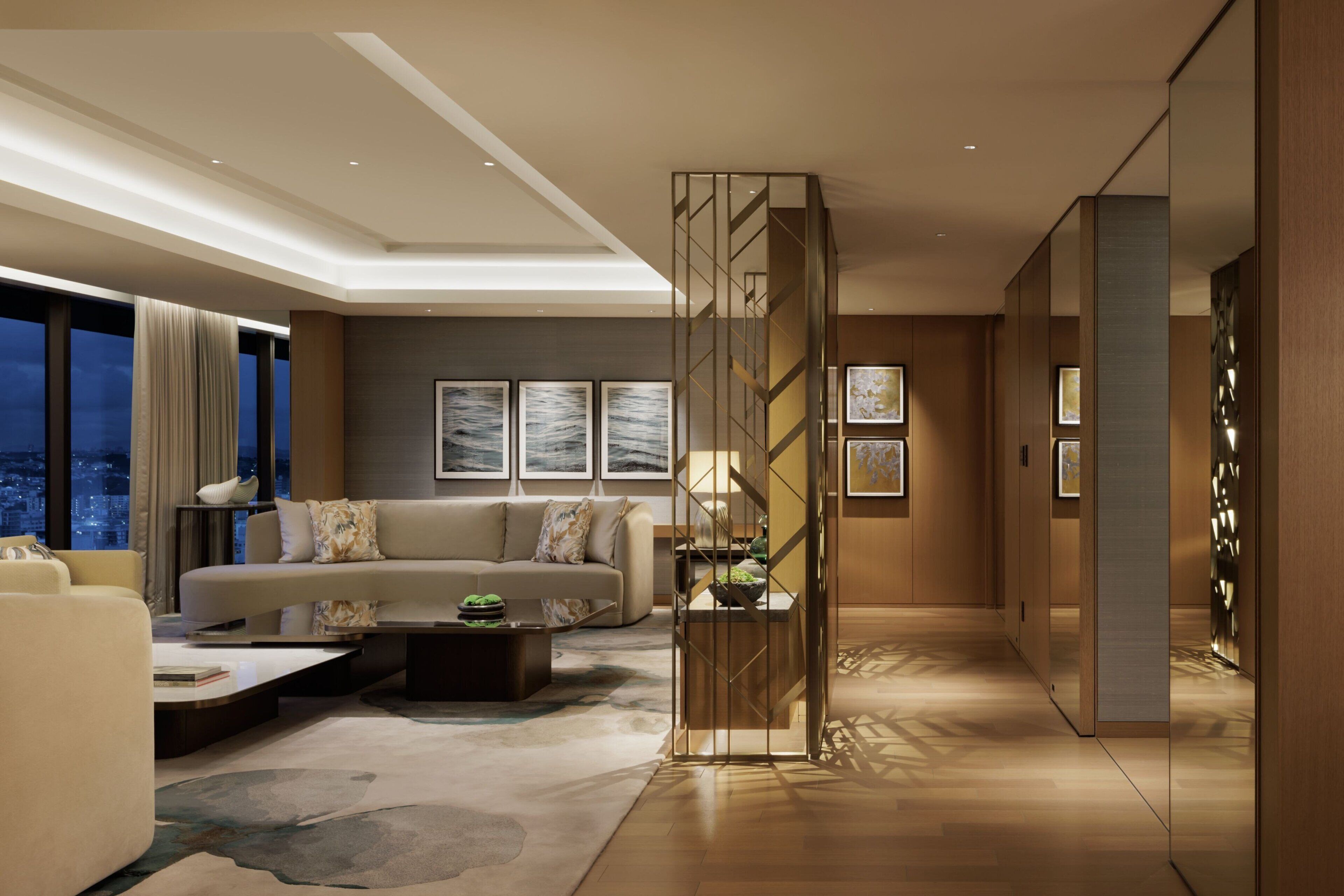 presidential suite, 1 double bed, non smoking | living room | 55-inch flat-screen tv with cable channels, tv, pay films