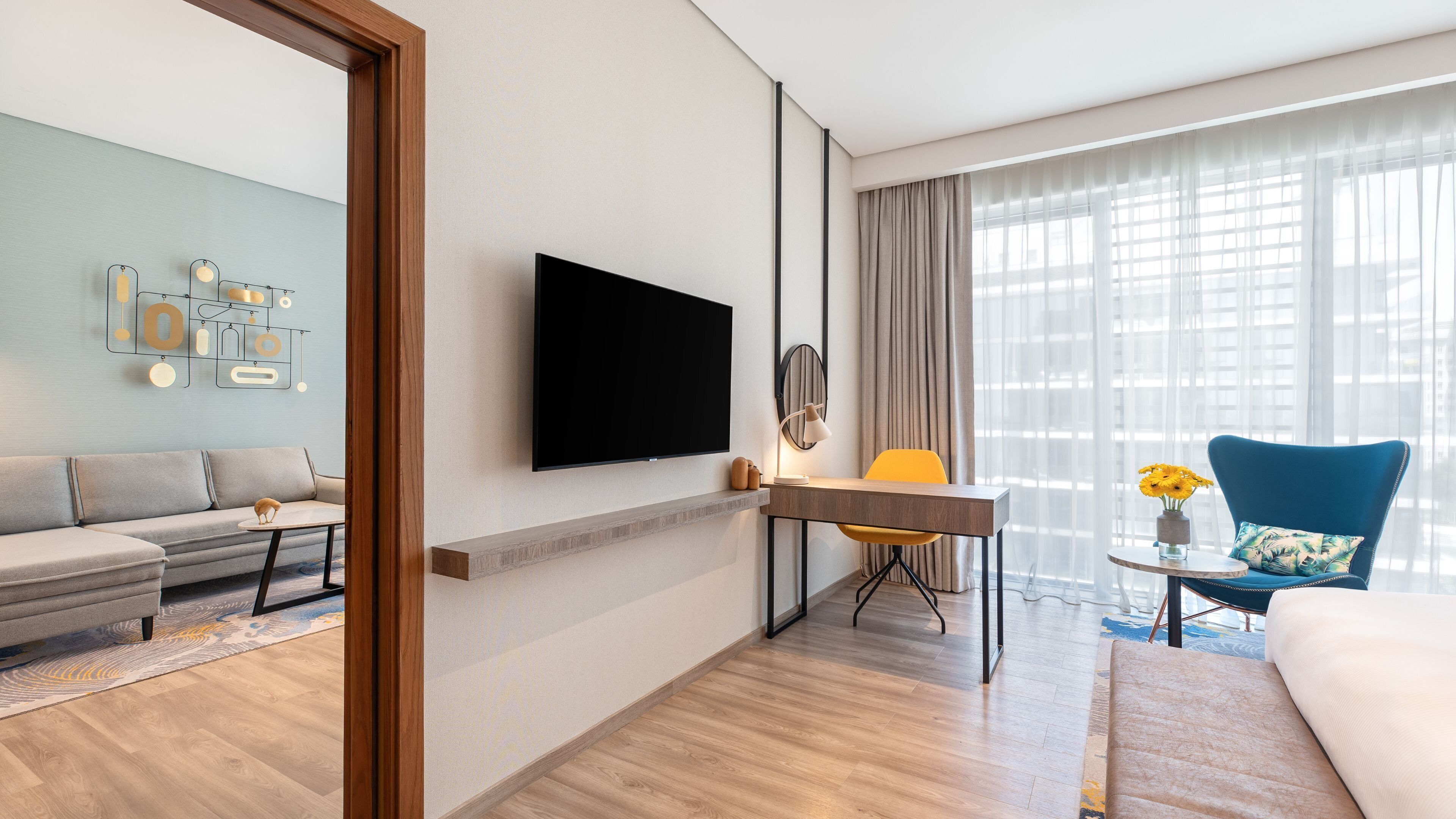 Suite, 1 camera da letto, vista città | Biancheria da letto di alta qualità, materassi a doppio strato