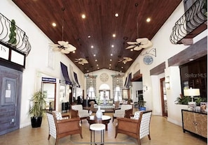 Relax in our spacious lobby, featuring comfortable seating and a warm atmosphere.