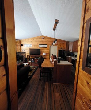 Smart TV, fireplace, video games, books