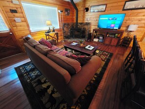 Smart TV, fireplace, video games, books