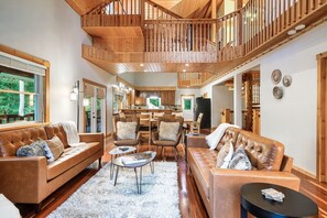 Smart TV, fireplace, books - Zen Mountain Villa • Fenced Yard • Hot Tub Retreat + Games + EV Charger (Cosby)