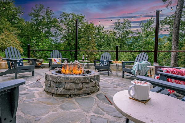 Family time is the best time gathered around the spacious fire pit