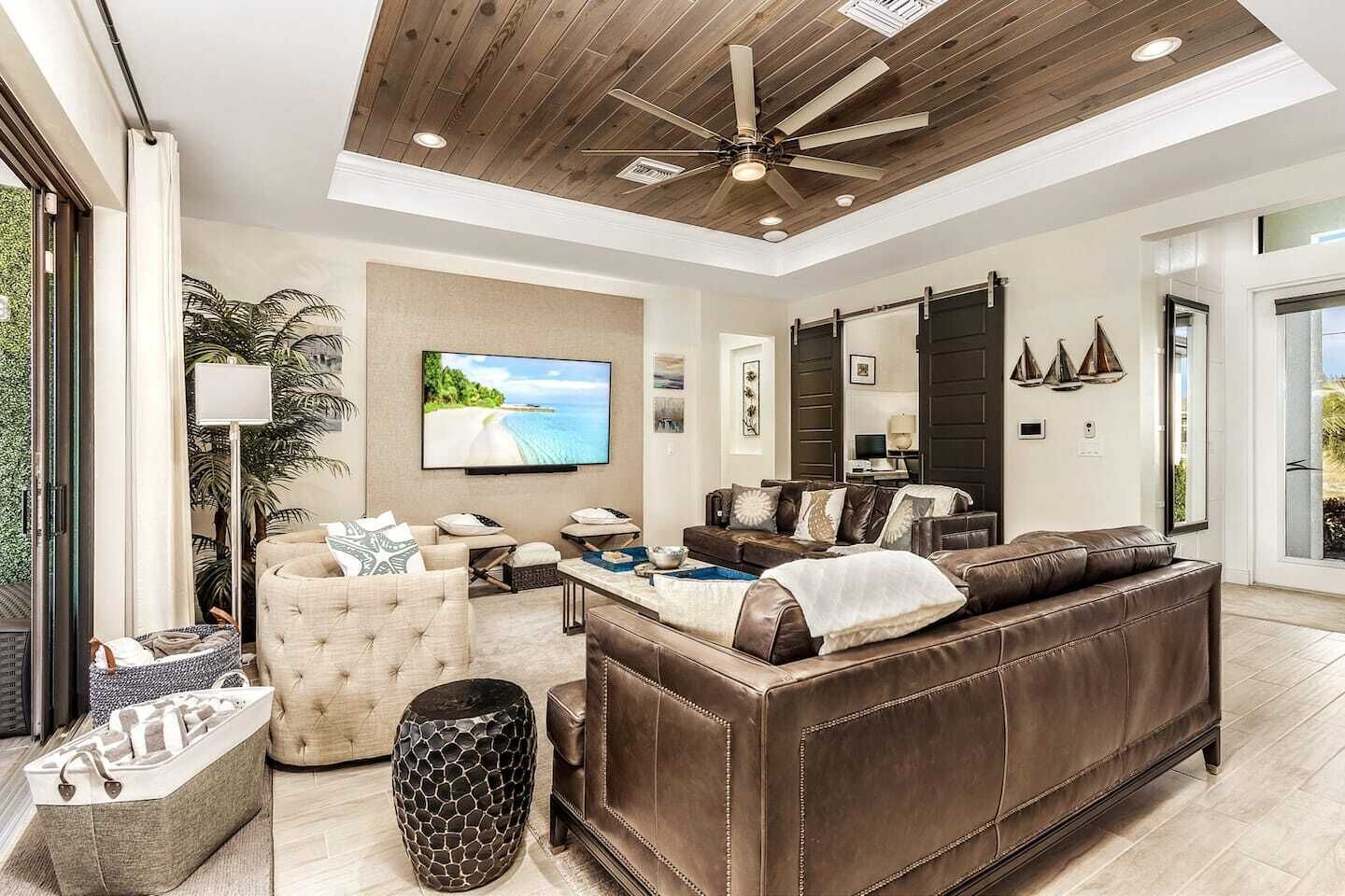 Smart TV, fireplace, video games, stereo