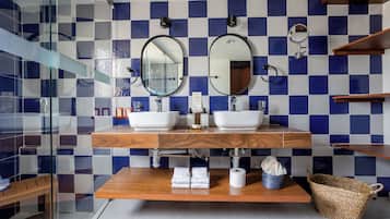 Deluxe Room, 1 King Bed, Refrigerator, Pool View | Bathroom | Shower, rainfall showerhead, hair dryer, bathrobes