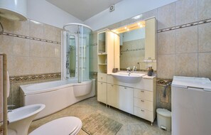 Bathtub, hair dryer
