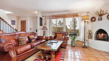 Smart TV, fireplace, DVD player, books