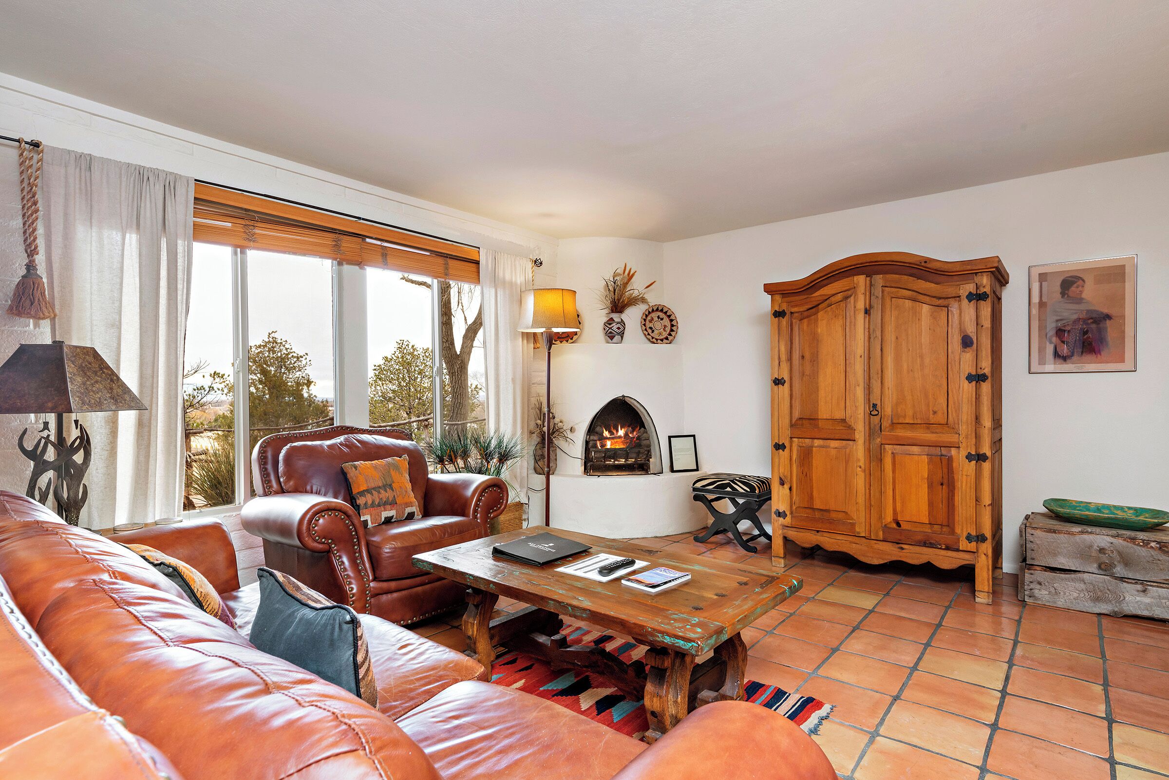 Living Room with Kiva Fireplace