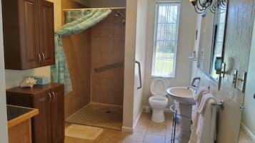Shower, towels, soap, shampoo